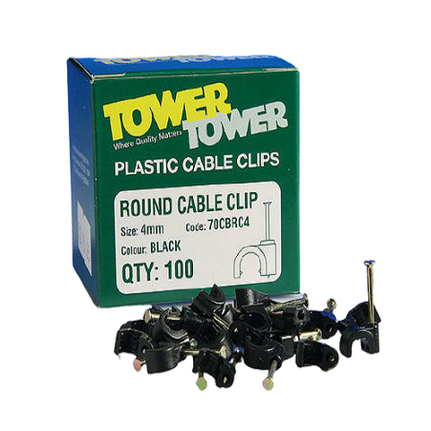 4mm Round Cable Clip - Black (Pack of 100)