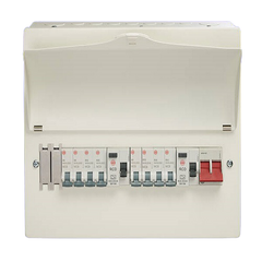 Wylex 15 Way 100A Switch Dual 80A 30mA RCDs Flexible Consumer Unit c/w 10 MCBs (3x6A, 2x16A, 5x32A) and 5 blanks