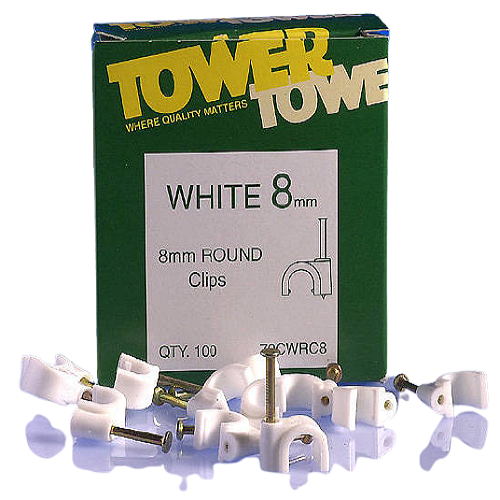 8mm Round Cable Clip White